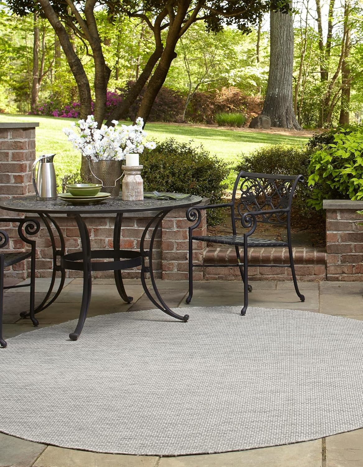 Unique Loom Collection Casual Transitional Solid Heathered Indoor/Outdoor Flatweave Area Rug (13' Round, Light Gray/Ivory)