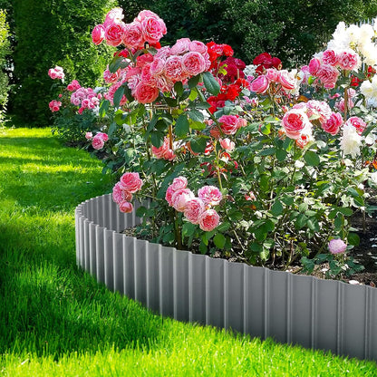 LAVEVE Corrugated Metal Garden Edging 8" x 20Ft, Landscape Edging Border for Lawn, Flower Bed, Garden Fence, Paver Edging (Light Gray)