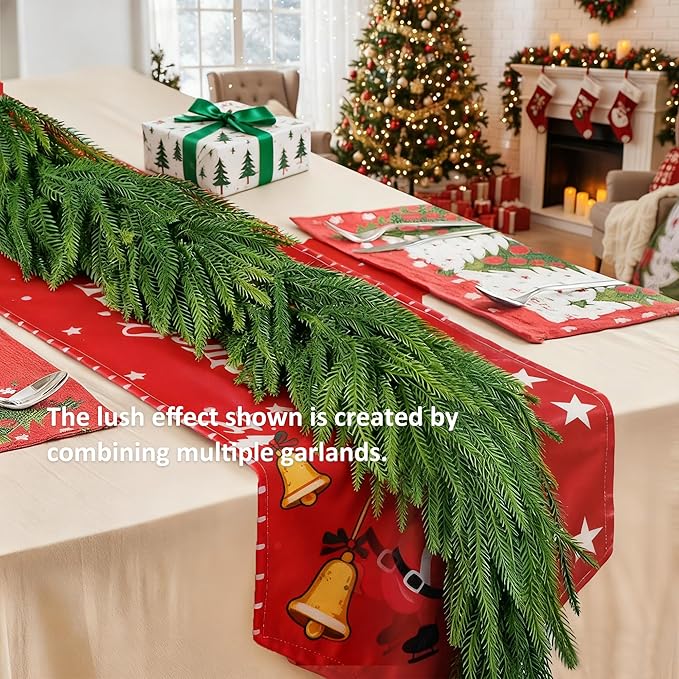 Christmas Garland 6FT Norfolk Pine, Real Touch Artificial Pine Garland for Christmas Decorations, Faux Greenery for Indoor and Outdoor Christmas Decorations