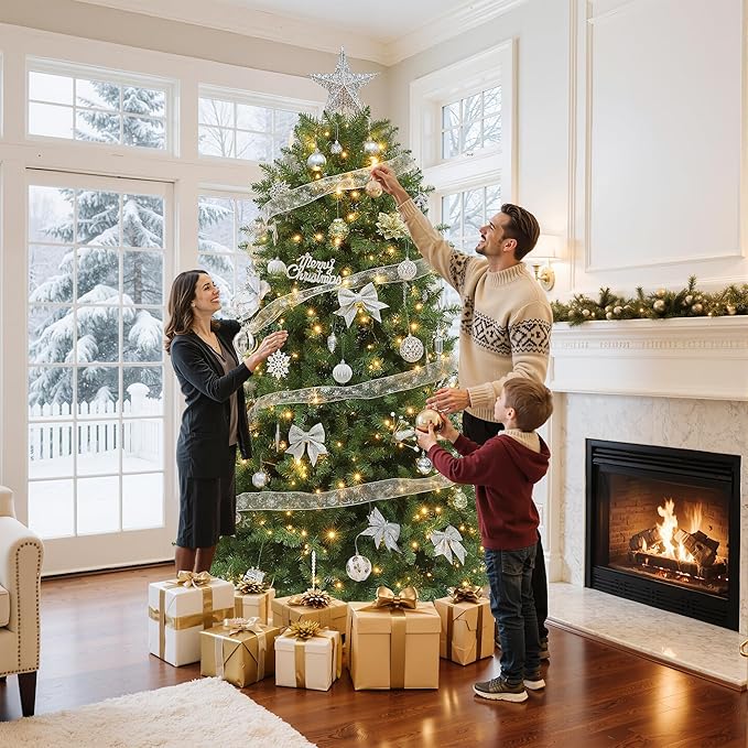 GOOBED 7.5FT Prelit Artificial Christmas Tree with Remote, Green Bell Shape Christmas Tree with Dual Color LED Lights, 11 Light Modes & Stand, Xmas Holiday Decor for Home,Mall, Office and Restaurant