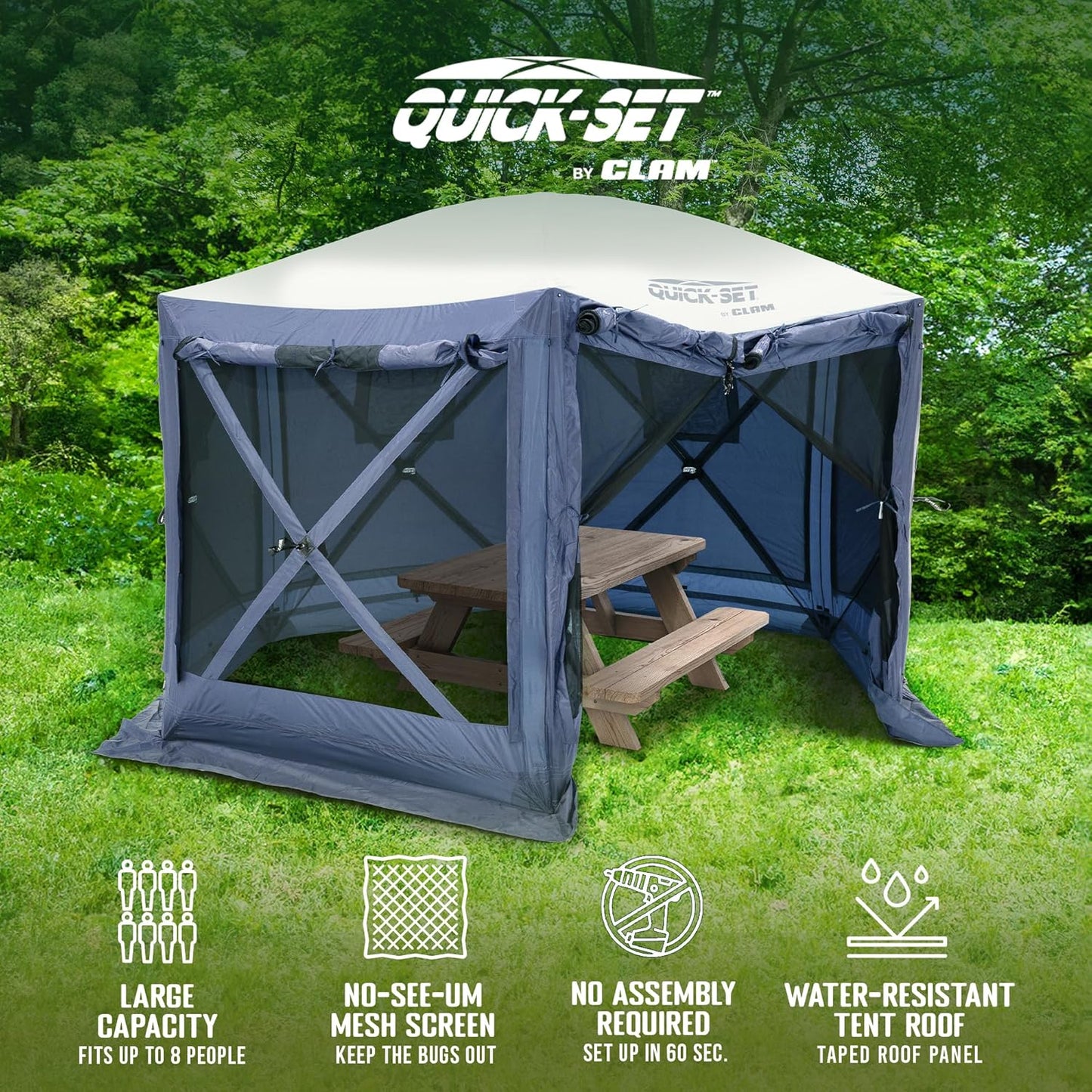 CLAM Pop Up Screen Tent, Outdoor Camping Gazebo Canopy, Pavilion, 12.5', Blue