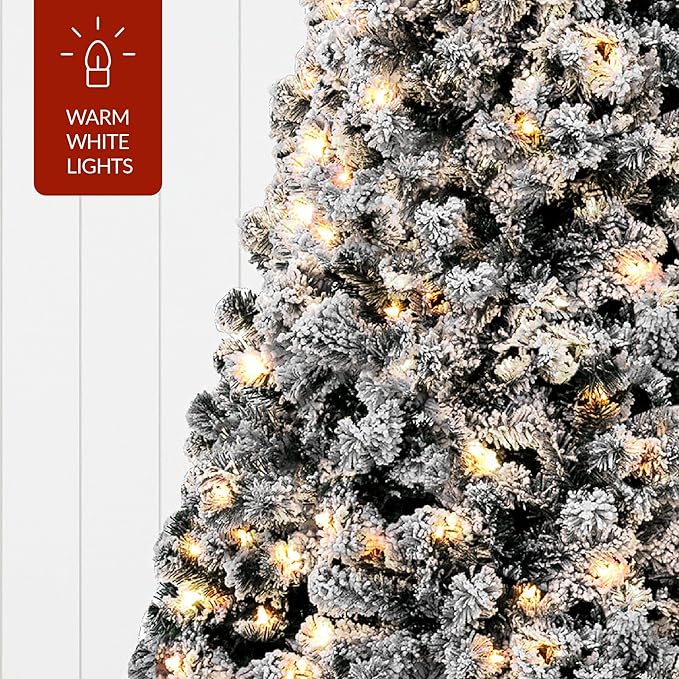 Best Choice Products Pre-Lit Black Christmas Tree, 7.5ft Artificial Flocked Full Fir Tree, Holiday Decoration w/ 550 Lights, 1,346 Branch Tips