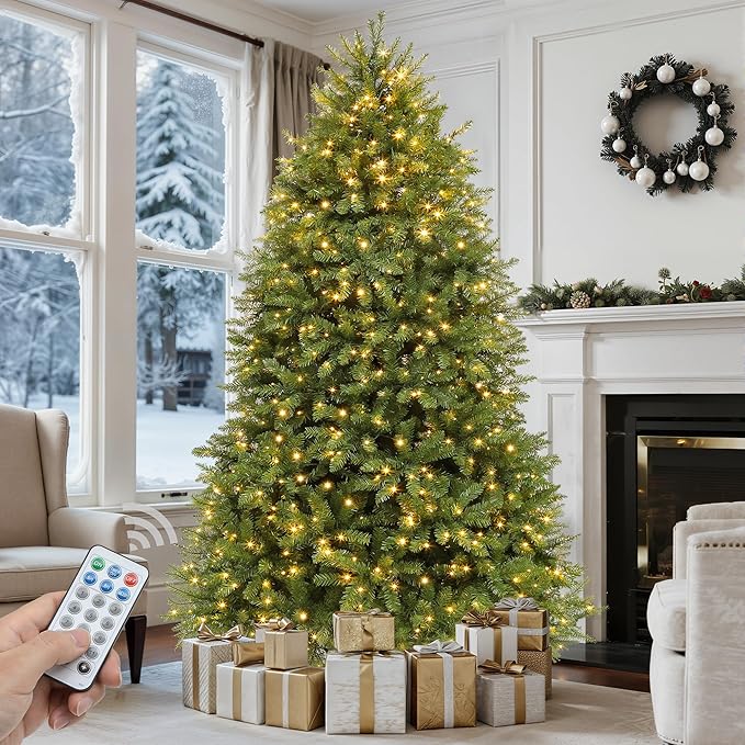 GOOBED 6FT Prelit Artificial Christmas Tree with Remote, Green Bell Shape Christmas Tree with Dual Color LED Lights, 11 Light Modes & Stand, Xmas Holiday Decor for Home,Mall, Office and Restaurant