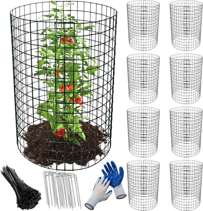 8pcs Plant Protectors from Animals, 24"x 12" Wire Plant Protector, Wire Cages for Plants with Stakes and Cable Ties, Metal Plant Cages for Plants, Vegetables, Flowers