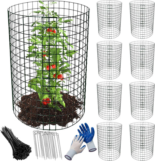 8pcs Plant Protectors from Animals, 24"x 12" Wire Plant Protector, Wire Cages for Plants with Stakes and Cable Ties, Metal Plant Cages for Plants, Vegetables, Flowers