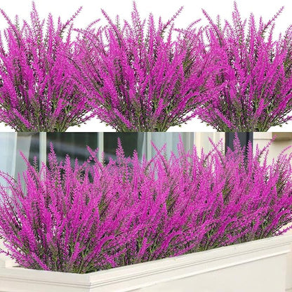 Ouddy Decor 12 Bundles Artificial Lavender Fake Flowers Faux Plastic Plants for Home Wedding Kitchen Garden Patio Window Box Office Table Centerpieces Indoor Outdoor Decor, Fuchsia