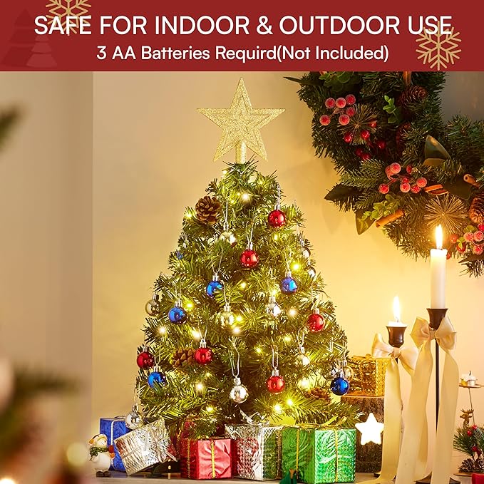 Joiedomi 24 Inch/2FT Pre Lit Tabletop Mini Christmas Tree Decorations with Warm LED Lights, Gift Box and Christmas with Ball Hanging Ornaments for Indoor Xmas Holiday Season Best DIY Decorations