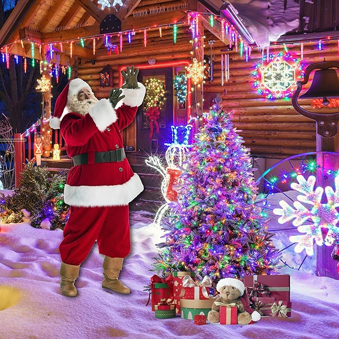 Sunnyglade 4ft Artificial Snow Flocked Christmas Tree with 240 LED Lights (Not pre-lit), Xmas Tree Full Tree with 300 Branch Tips & 11 Modes Light, RGB & Warm White Light, Foldable Stand for Home