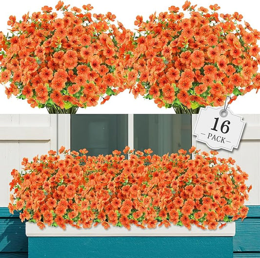 AGIRL 16 Bundles Artificial Fall Flowers Outdoor Indoor Decoration,No Fade Autumn Fake Plastic Plants with Eucalyptus Leaves,Faux Mums for Thanksgiving Garden Front Door Porch Patio Fall Decor