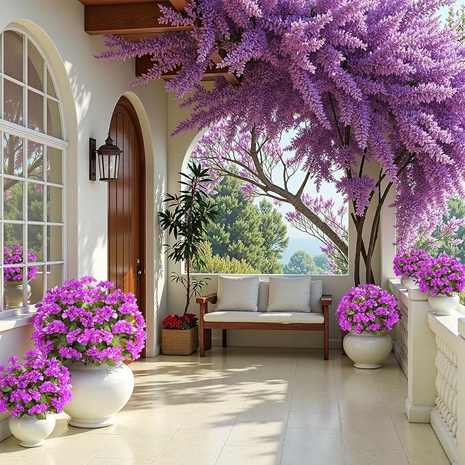 4 Pcs Artificial Flowers Bougainvillea Outdoor Artificial Plants Faux Flowers with Stems Silk Flowers for Wedding Porch Living Garden Decor(4PCS,Dark Purple)