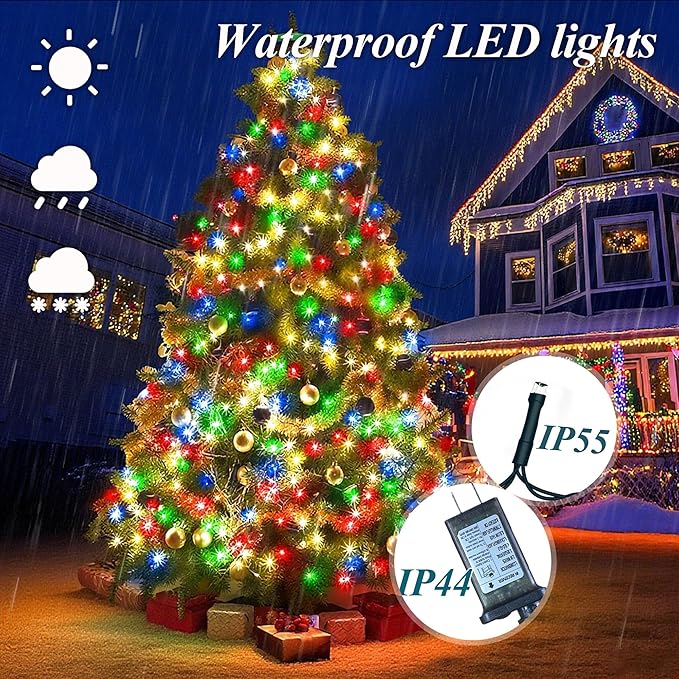 aneeway Christmas Tree Lights String, 480LED Christmas Lights for Tree with 8 Light Modes & Memory Function, 9.84FT x 16 String Light with Timing & Remote Control for Xmas Ornament - Multicolor