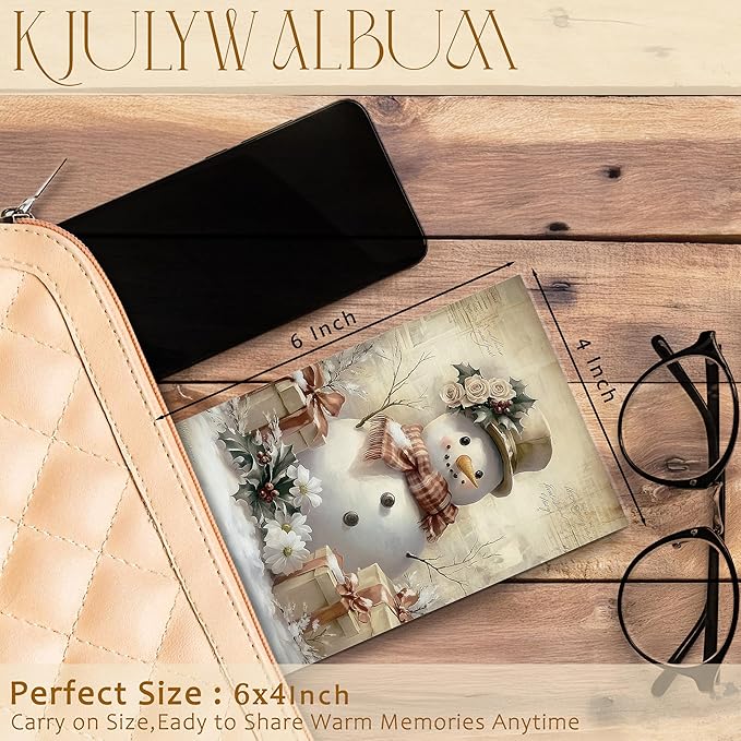 Christmas Photo Albums 4x6 Pictures, Vintage Rustic Christmas Snowman Winter Holiday Small Memory Photo Album Book for Baby Family Graduation Wedding Travel Vacation