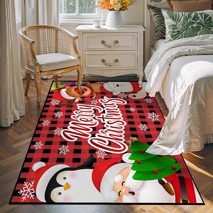 Merry Christmas Rug,Christmas Trees Decorative Indoor Bedroom Xmas Winter Welcome Door Mat Anti-Slip Rubber Area Rug for Seasonal Holiday Decoration,71" X 47"