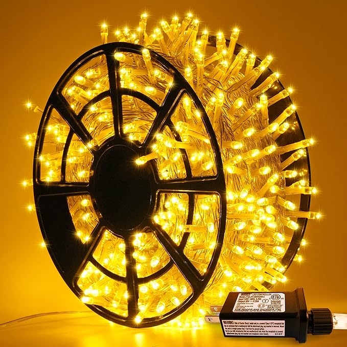 JMEXSUSS 230ft 720 LED Warm White Christmas String Lights Outdoor, Plug-in Outdoor String Lights with Remote Control, Clear Wire 8 Modes Christmas Tree Light for Bedroom Tree