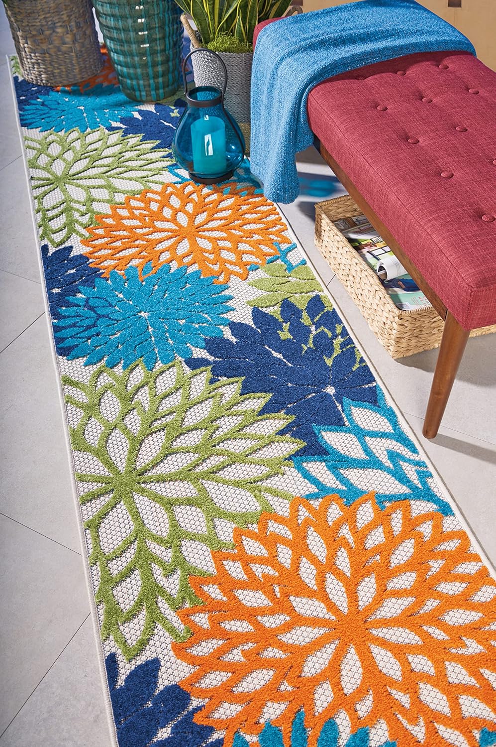 Nourison Aloha Indoor/Outdoor Multicolor 2'3'' x 10' Area-Rug, Tropical, Botanical, Easy-Cleaning, Non Shedding, Bed Room, Living Room, Dining Room, Deck, Backyard, Patio (2x10)