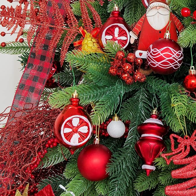 XmasExp 99-Pack Christmas Ball Ornaments Assorted Shatterproof Christmas Tree Decorations with Hand-held Gift Package for Xmas Tree,Home,Party (Red)
