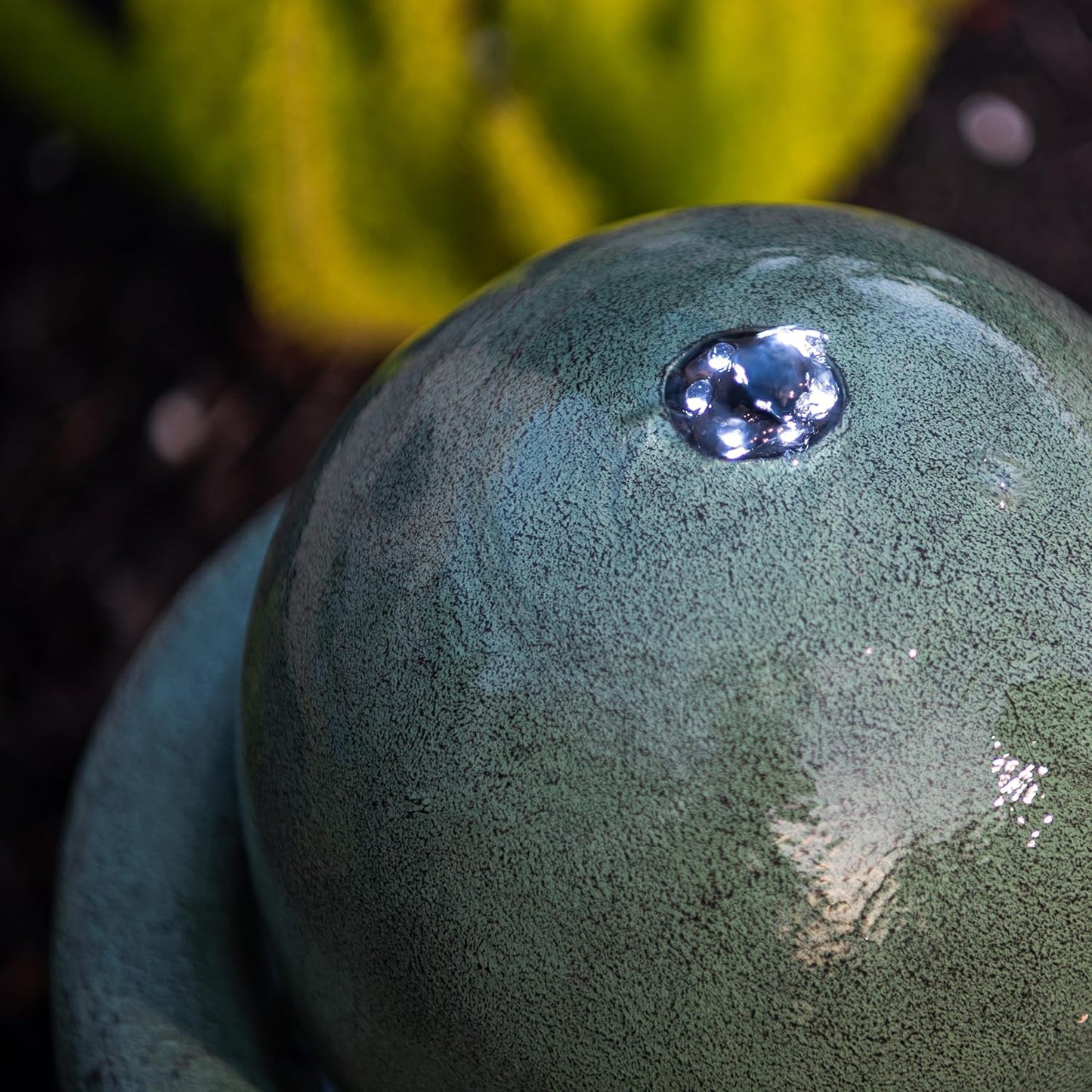 XBrand 25.98" H Green Round Stone Indoor/Outdoor Modern Sphere Water Fountain w/LED Lights – Ball Bubbling Fountain Décor for Garden, Patio, or Tabletop
