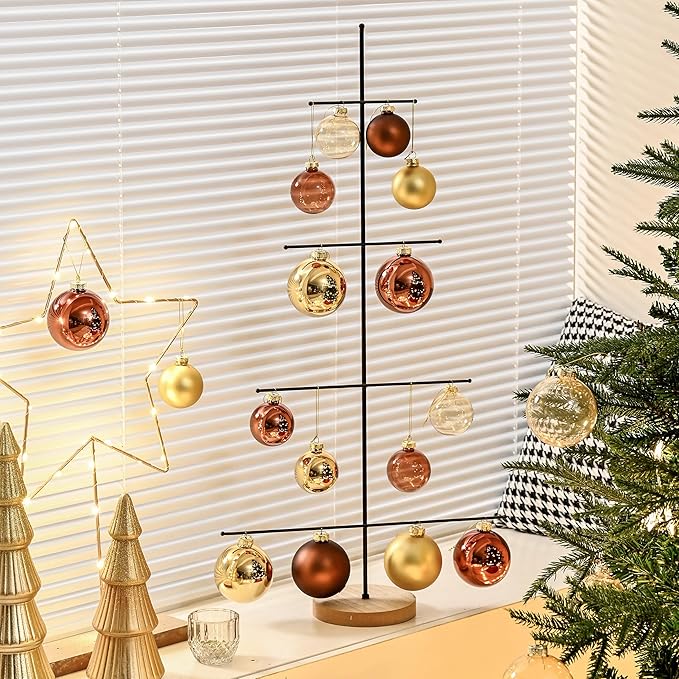 Brown Glass Christmas Ball Ornaments for Xmas Tree, 3.15” Christmas Hanging Ornaments Set of 9 Xmas Baubles for Holiday Party Decorations Gifts