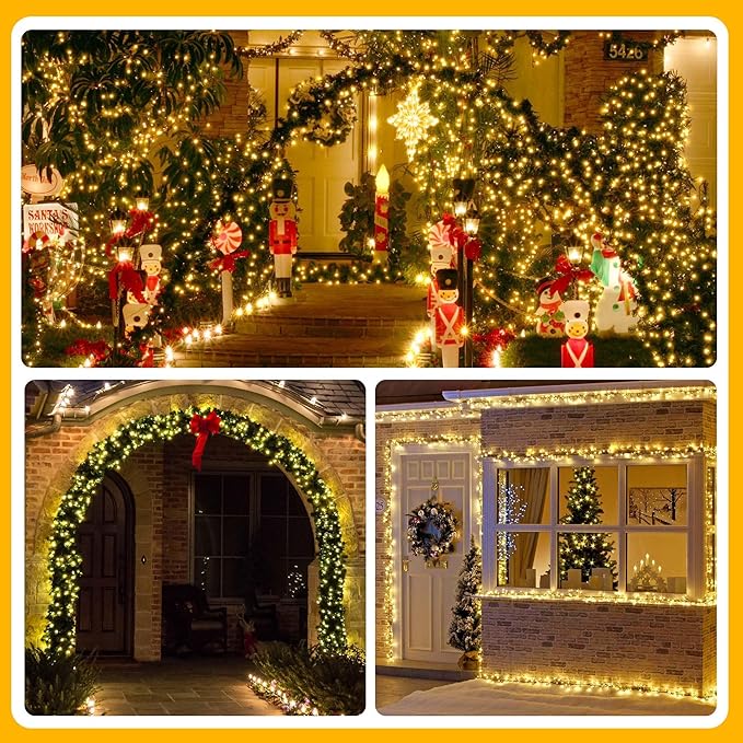 Weillsnow 328 FT 1000 LED Christmas String Lights with Remote & Timer, 8 Lighting Modes Twinkle Lights, Waterproof Fairy Lights For Outdoor Bedroom Backyard Tree Wall Christmas Decoration (Warm White)