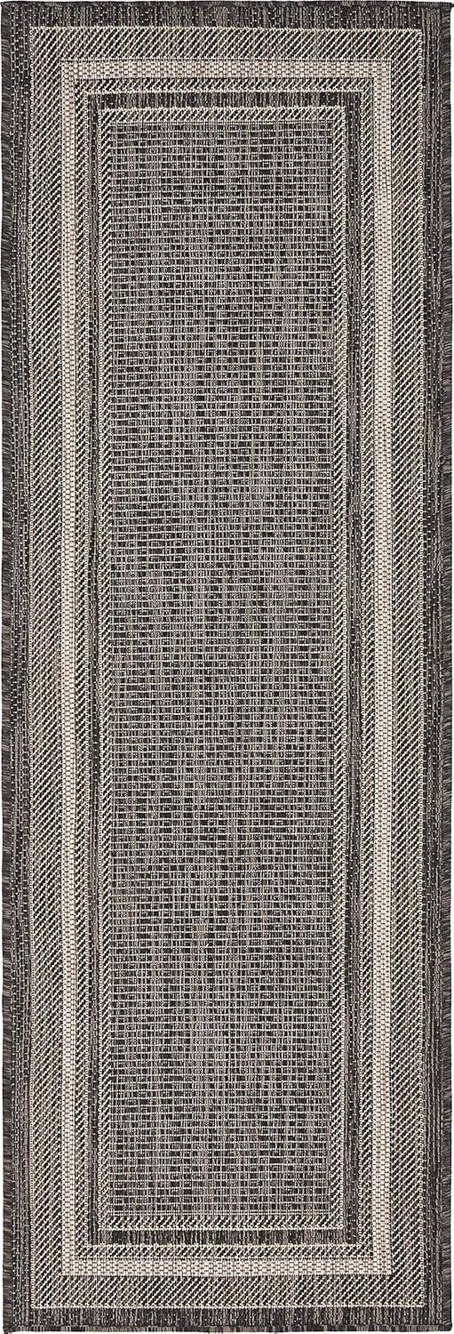 Unique Loom Outdoor Border Collection Area Rug - Soft Border (2' x 6' 1" Runner, Black/ Ivory)