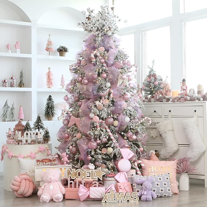 Sea Team Shatterproof Clear Plastic Christmas Ball Ornaments Decorative Xmas Balls Baubles Set with Stuffed Delicate Decorations (100mm/3.94 inch 16-Pack, Pink)