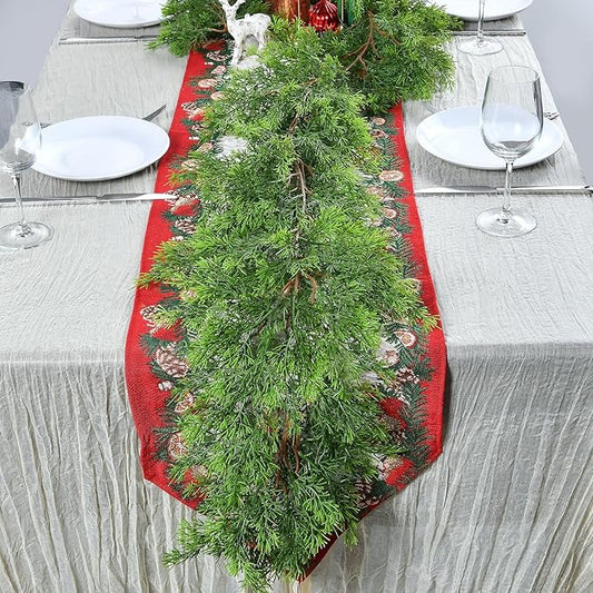 6.3FT Christmas Cedar Garland Artificial Cypress Greenery Soft Faux Pine Realistic Green Garland for Mantle Fireplace Table Wall Indoor Christmas Decorations