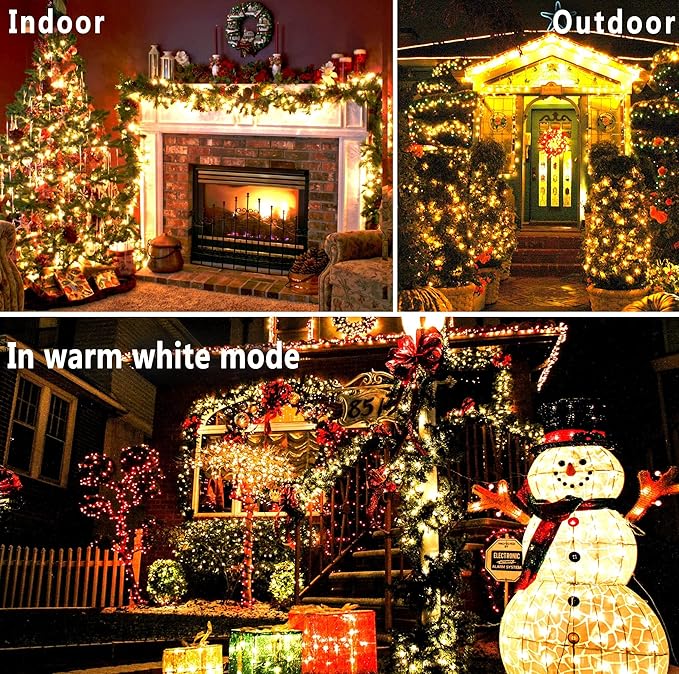 KNONEW 1000 LED 403FT Christmas Lights Outdoor Green Wire Color Changing String Lights with 11 Modes & Timer Dimmable Fairy Light for Xmas Tree Roof Yard Wedding Decorations(Warm White to Multicolor)