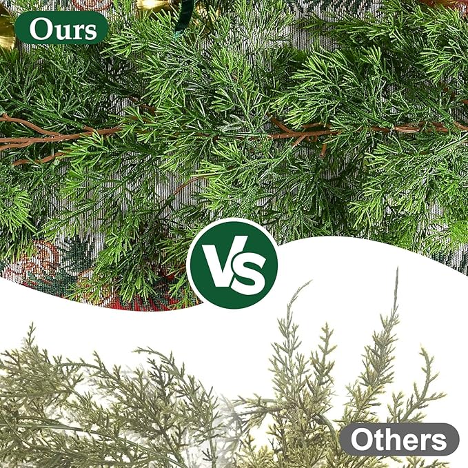 6.3FT Christmas Cedar Garland Artificial Cypress Greenery Soft Faux Pine Realistic Green Garland for Mantle Fireplace Table Wall Indoor Christmas Decorations