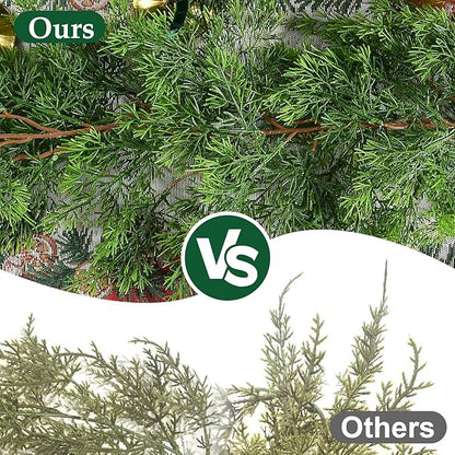 6.3FT Christmas Cedar Garland Artificial Cypress Greenery Soft Faux Pine Realistic Green Garland for Mantle Fireplace Table Wall Indoor Christmas Decorations
