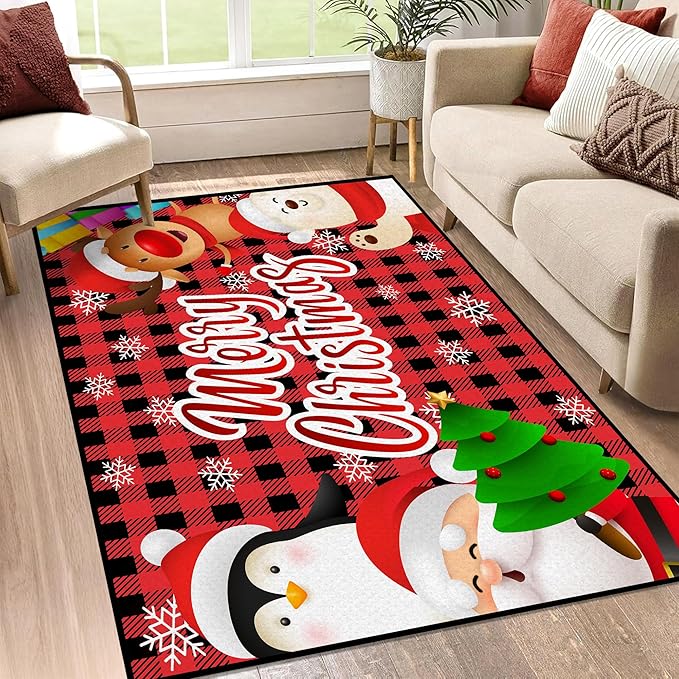 Christmas Area Rug Bedroom Living Room Rugs Xmas Decorative Area Rug Non-Slip Indoor Throw Rug Washable Rug Floor Carpet for Kitchen Nursery,63" X 31"