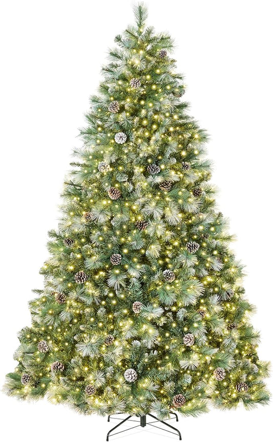 Best Choice Products 12ft Pre-Lit Scotch Pine Christmas Tree, Premium Frosted Pre-Decorated Artificial Holiday Decor w/ 3,630 Branch Tips, 2-in-1 White and Multicolor LED Lights, Cordless Setup
