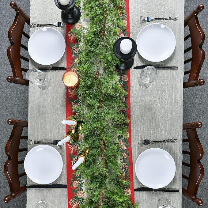 6.3FT Christmas Cedar Garland Artificial Cypress Greenery Soft Faux Pine Realistic Green Garland for Mantle Fireplace Table Wall Indoor Christmas Decorations