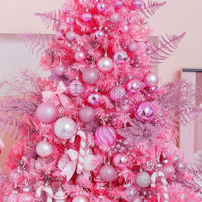 XmasExp 99-Pack Christmas Ball Ornaments Assorted Shatterproof Christmas Tree Decorations with Hand-held Gift Package for Xmas Tree,Home,Party(Baby Pink)