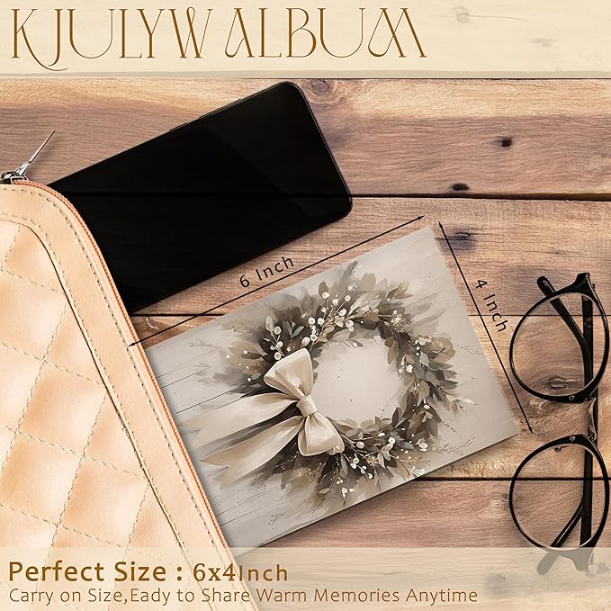 Christmas Photo Albums 4x6 inch Hold 36 PicturesPictures, Vintage Coquette Bow Christmas Wreath Small Memory Photo Album Book for Baby Family Graduation Wedding Travel Vacation