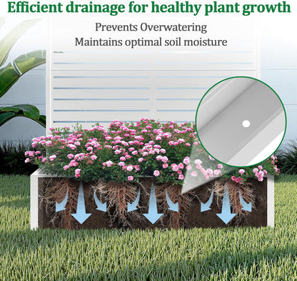 Metal Raised Garden Bed with Trellis, 2 in 1 Trellis with Planter Box & Privacy Screen for Climbing Plants, Vine, Outdoor Standing Flower Beds with Drainage Holes, 47" L x 16" W x 71" H, White