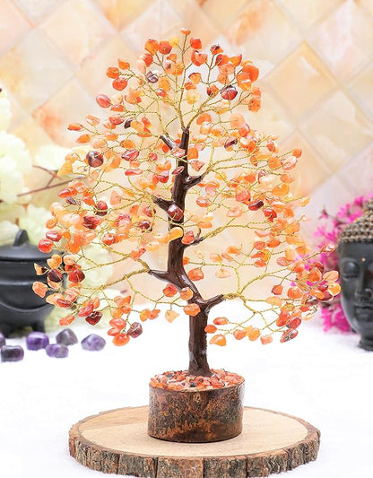Crocon Carnelian Chakra Tree of Life - Crystal for Positive Energy, Handmade Gemstone Feng Shui Decor, Good Luck Money Tree Bonsai - Orange Healing Crystals for Sacral Chakra, Prosperity Gift