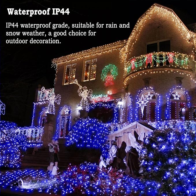 KNONEW 403ft 1000 LED String Lights Outdoor Christmas Light 8 Modes & Timer Fairy Lighting Plug in Waterproof for Xmas Yard Tree Wedding Party Holiday Decorations (Blue)