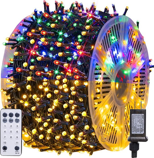 Dazzle Bright Color Changing Christmas Lights, 328FT 1000LED Warm White & Multi-colored Waterproof String Lights with Remote 11 Modes, Christmas Decoration for Outdoor Indoor Tree Party Garden Holiday