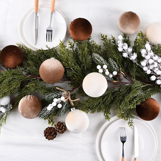 Brown Velvet Christmas Tree Ornaments - 15pcs Shatterproof Christmas Balls for Xmas Trees Decorations - Multicolor Brown Neutral Beige, 80mm 3.15inch