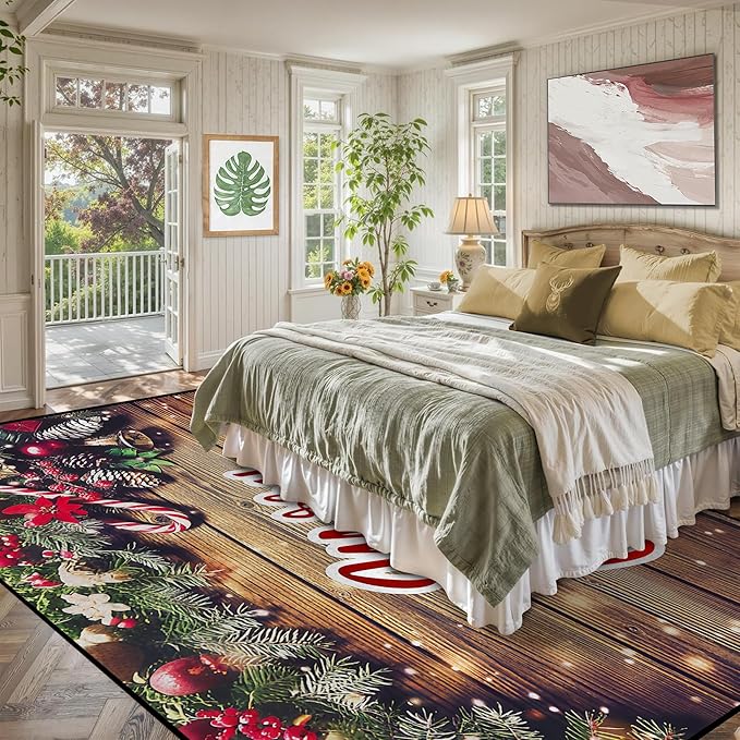 Christmas Decorative Rug 6' x 9' for Bedroom Living Room Christmas Tree Area Rug Indoor Throw Area Rug Non Slip Rug for Dining Room Home Holiday Decor
