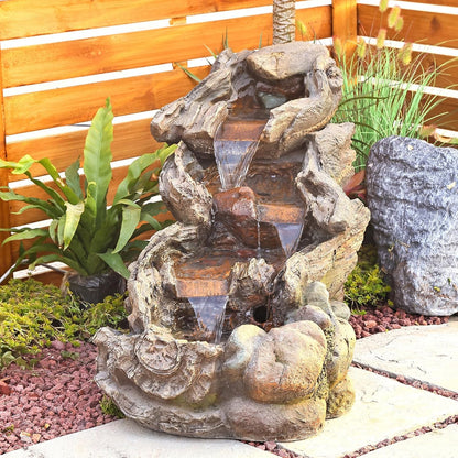 42.1 Inches Garden Outdoor Water Fountain - Mutiply Tiered Cascading Fountains Outdoor Decor with LED Lights and Pumps for Garden, Patio, Porch, Backyard, Deck, Pond and Home Art Decor