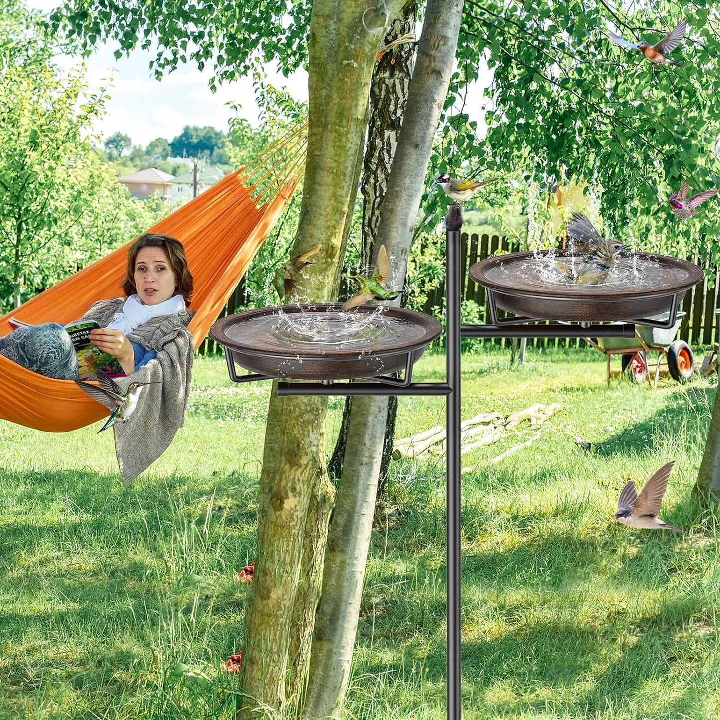 Metal Bird Bath for Outside, Vintage Freestanding Birdbaths Feeder Bowl, Stable & Easy to Clean Birdfeeder for Outdoors Garden Yard Lawn Decor (Retro Brown)