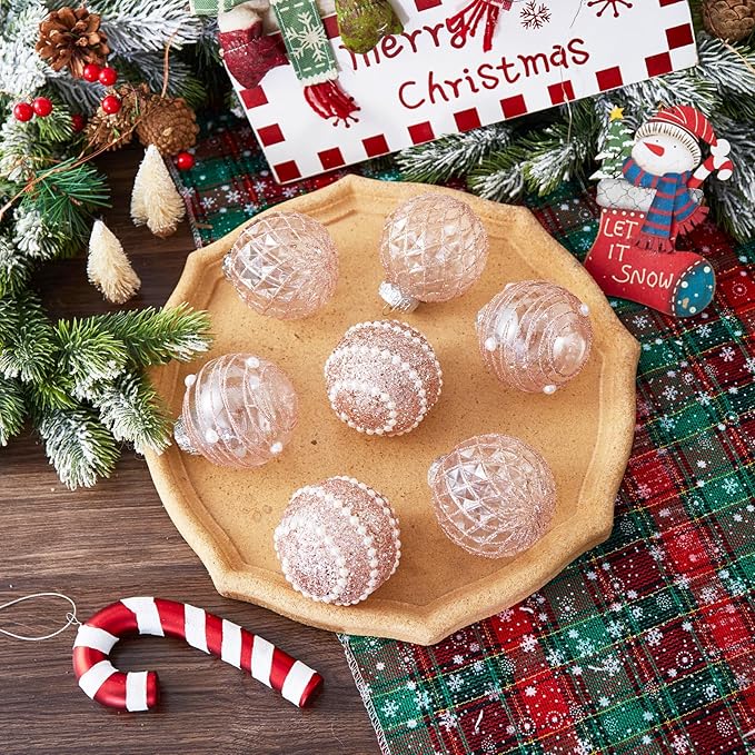 12CT Christmas Ball Ornaments Rose Gold Shatterproof Clear Large Plastic Christmas Tree Decoration, Delicate Hanging Ornaments for Xmas Party, Wedding, Holiday and Home Décor(70mm/2.76")