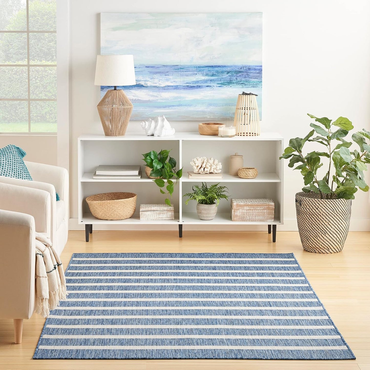 Nourison Home Positano Indoor/Outdoor Navy Ivory 4' x 6' Area -Rug, Easy -Cleaning, Non Shedding, Bed Room, Living Room, Dining Room, Deck, Backyard, Patio (4x6)