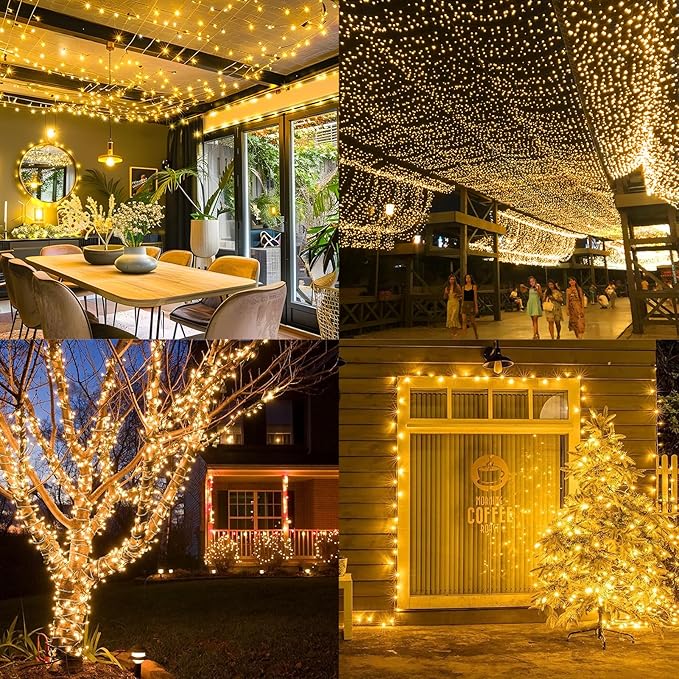 KNONEW 403ft 1000 LED Christmas String Lights Outdoor 8 Modes & Timer Fairy Light Plug in Waterproof LED Wedding Lights for Xmas Yard Tree Party Holiday Decor (Warm White)