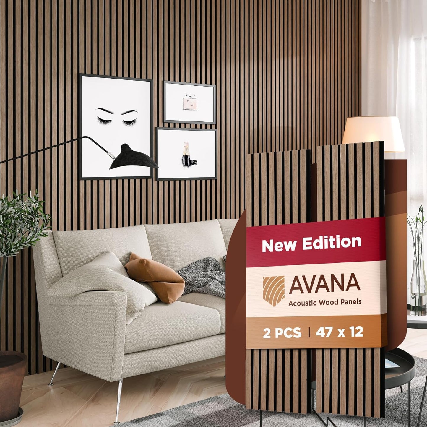Avana Acoustic Wood Wall Panels – 47.2 X 12.6 Inch Smoke Walnut Acoustic Panels 2 PCs – Modern Wall Panels For Interior Wall Decor For Homes, Offices, Studios – Sturdy And Durable Wood Panels For Wall