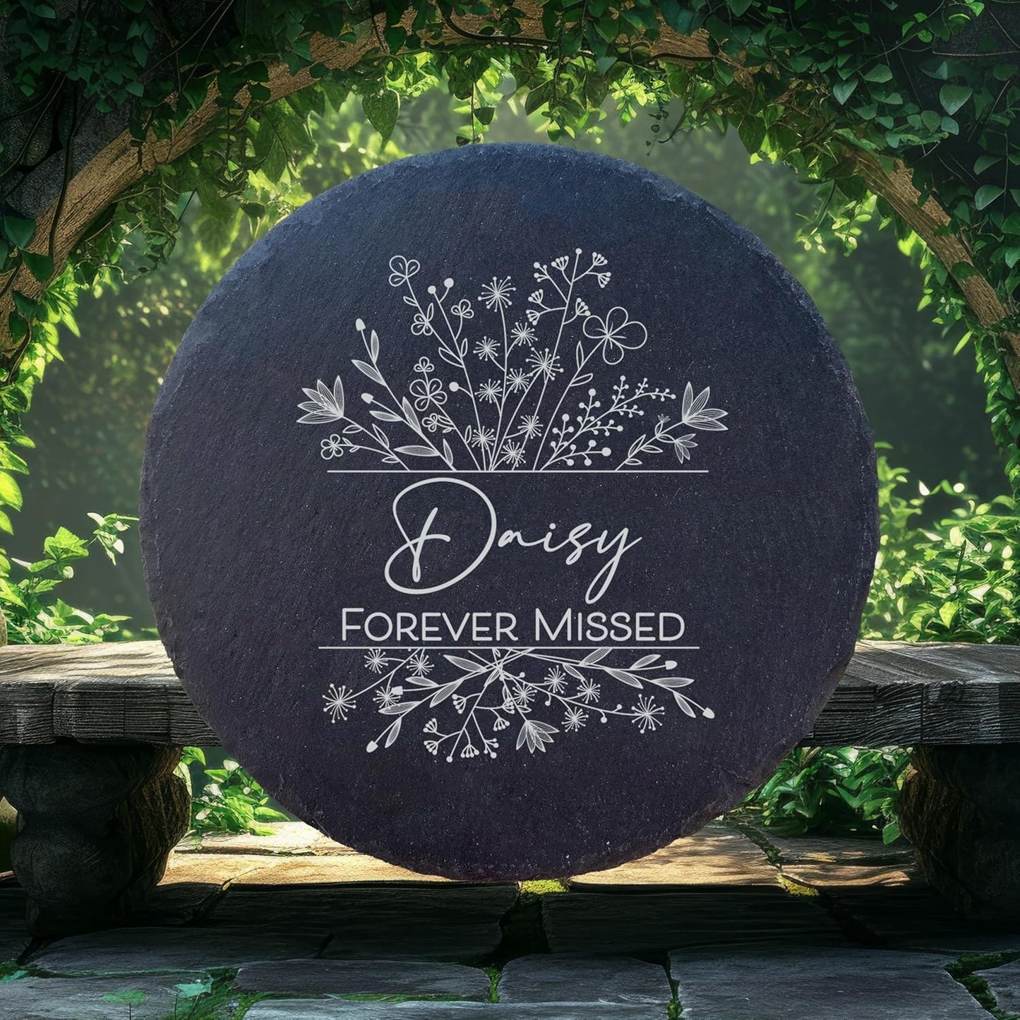 Personalized Pet Memorial Stone for Dogs and Cats | Custom Laser-Etched Weatherproof Garden Grave Marker | Natural Stone Bereavement Headstone Sympathy Gift | 4, 6, 10, or 12 Inch Heart or Circle Shape (A8)
