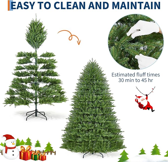 6FT Pre-Lit Artificial Christmas Tree with Color Lights,Green PE & PVC Artificial Xmas Tree,Easy Assembly, Full Branch Tips& Foldable Stand for Home, Office, Party Decoration for Xmas Holiday