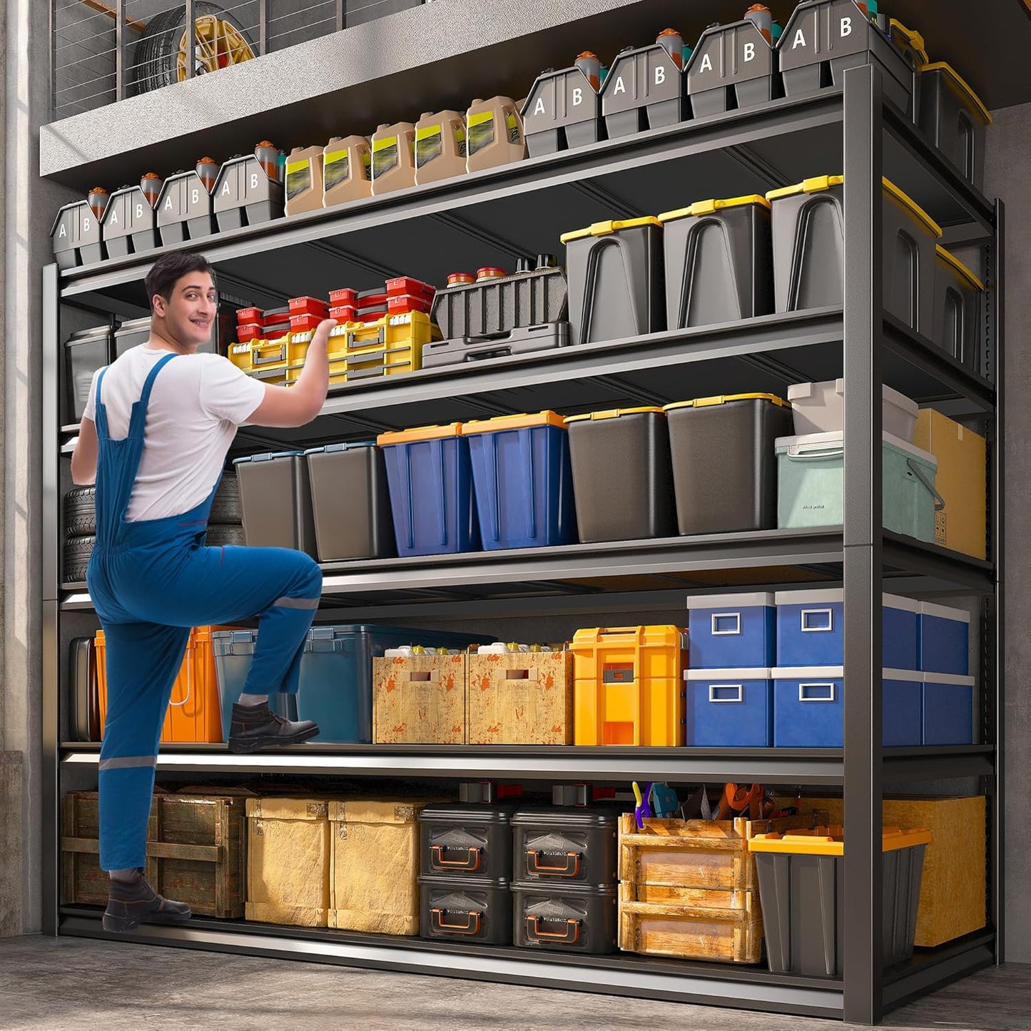 REIBII Garage Shelving 48.2" W Storage Shelves 3000LBS Metal Shelving Heavy Duty Adjustable Metal Shelf 5 Tier Pantry Shelves for Basement Warehouse Supermarket 72.2" H x 24.2" D x 48.2" W, 3 Pack