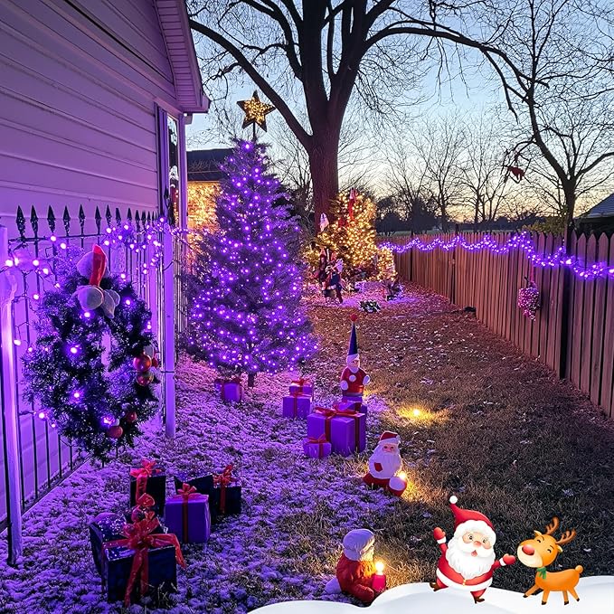 JMEXSUSS 250 LED Christmas String Lights, 91.5ft Purple Christmas Lights Outdoor Waterproof, 8 Lighting Modes Connectable Christmas Tree Light for Yard Patio Party Holiday Decorations